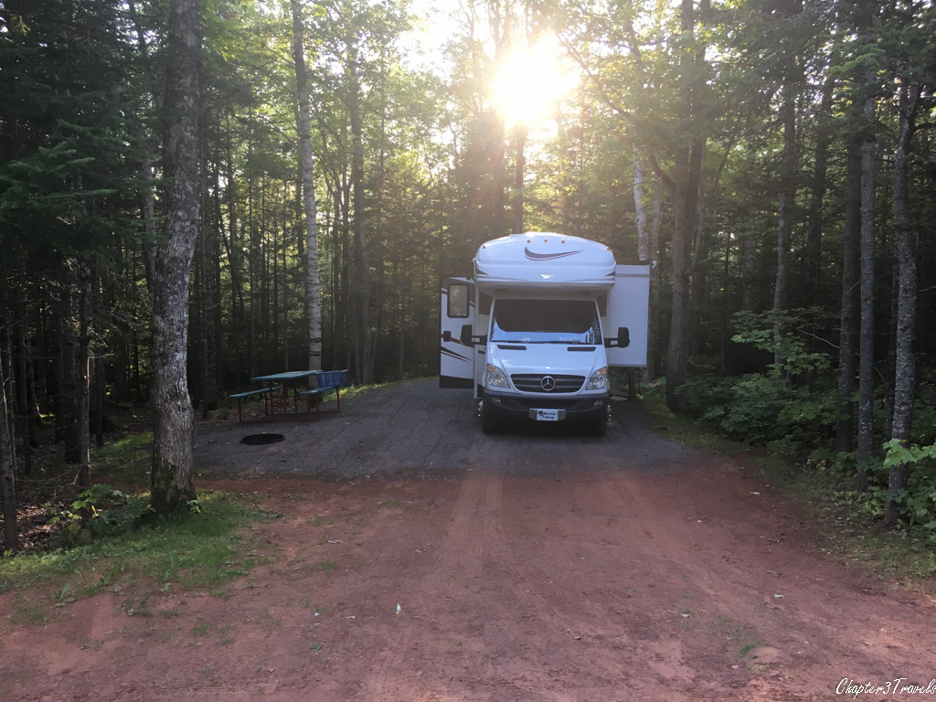 A campsite at New Glasgow Highlands Campground in Prince Edward Island
