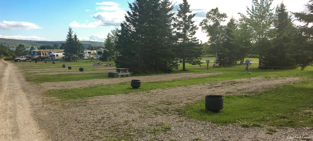 A row of campsites at Bras d"Or Lake Campground, Baddeck, Nova Scotia
