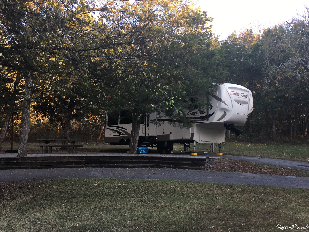 A campsite at Seven Points Campground in Hermitage, Tennessee