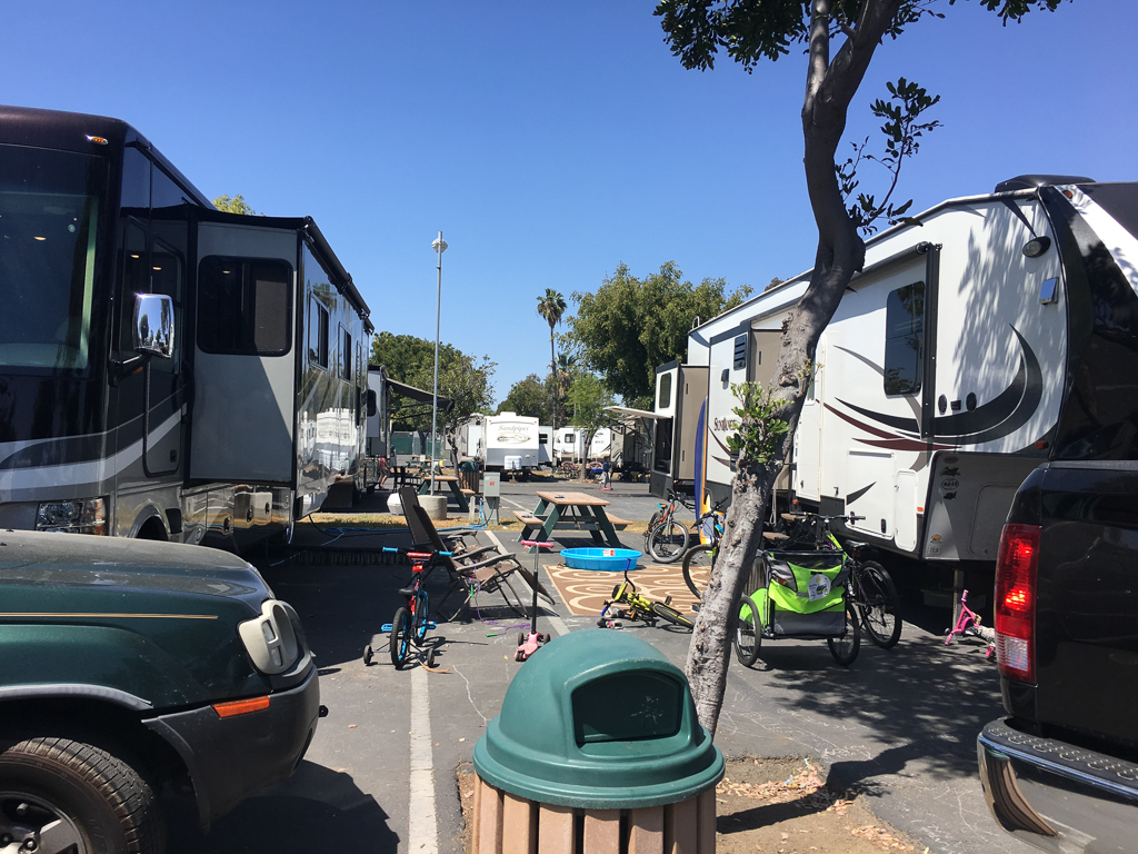 Campsites at Mission Bay RV Park in San Diego