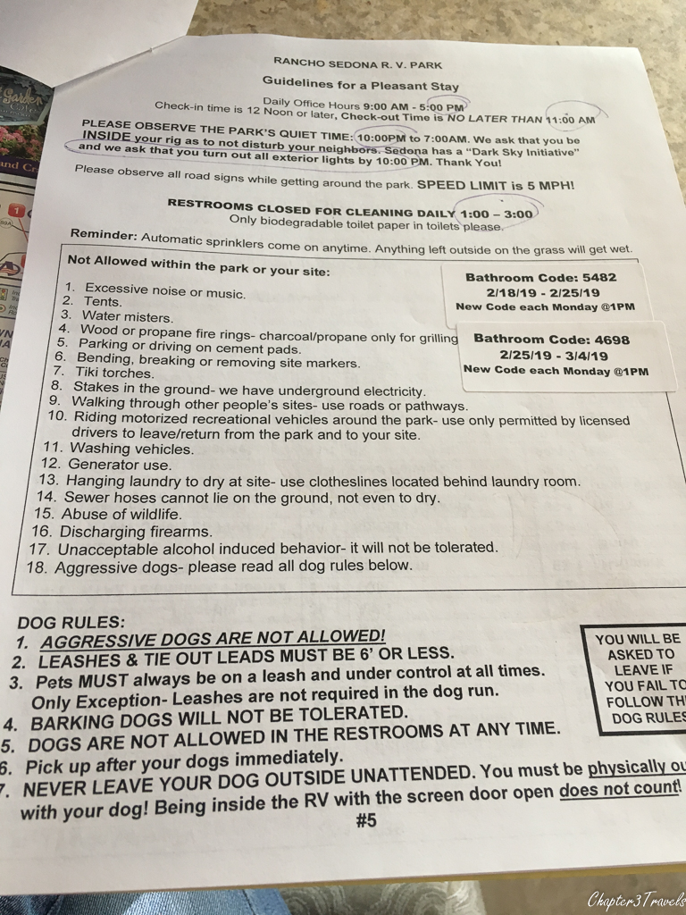Page of rules at Rancho Sedona